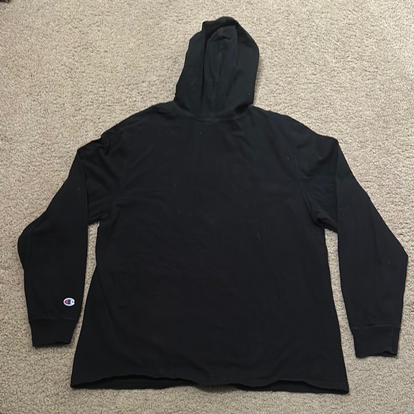 Champion Mens Long Sleeve Script Logo Hoodie Pullover Sweatshirt Black Size L - Picture 2 of 6